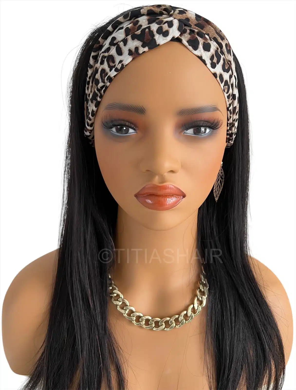 perruque bandeau lisse 18 pouces leopard